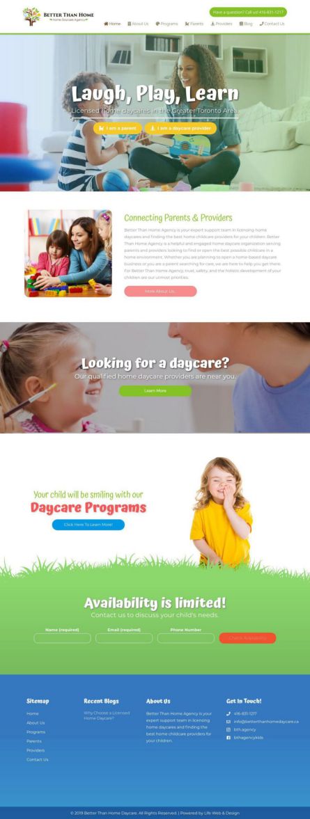 Brampton daycare website design example