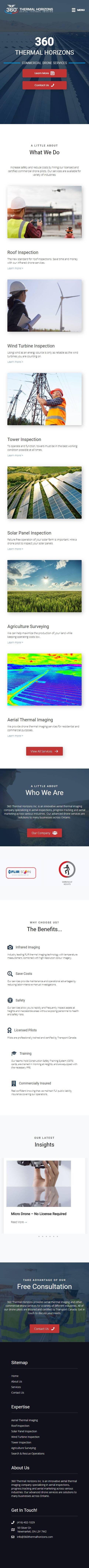 mobile version of web design project for commercial drone company in Newmarket