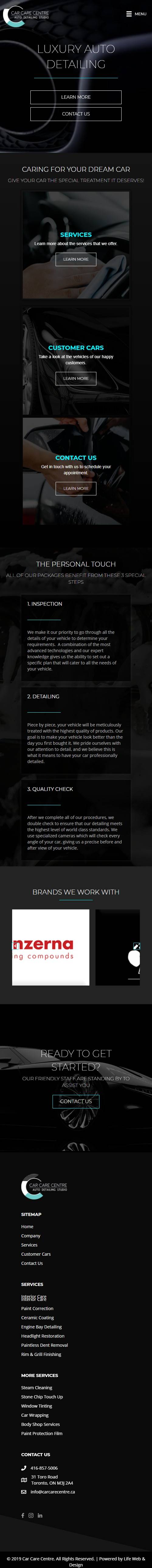 mobile view of web design project for car detailing shop in Toronto Ontario