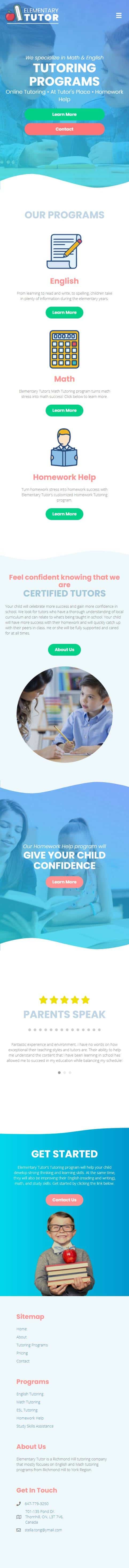 mobile friendly view of web design project for school tutor in Thornhill