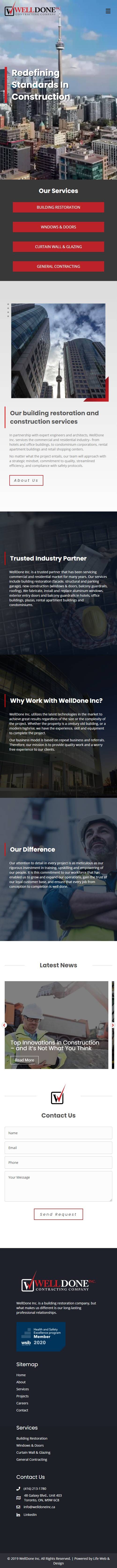 mobile version of web design project for construction company in Toronto