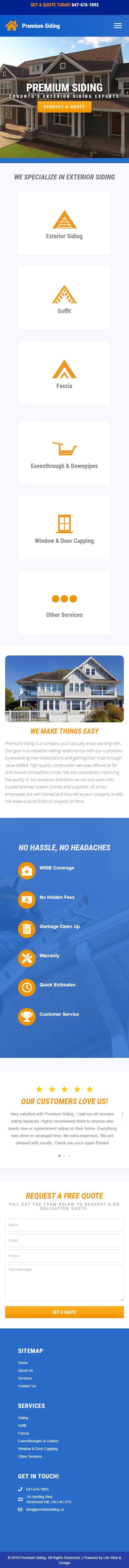 mobile version of web design project for siding company in Richmond Hill