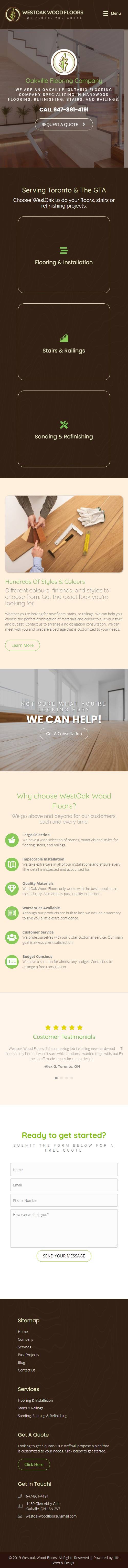 mobile view of web design project for flooring company in oakville on