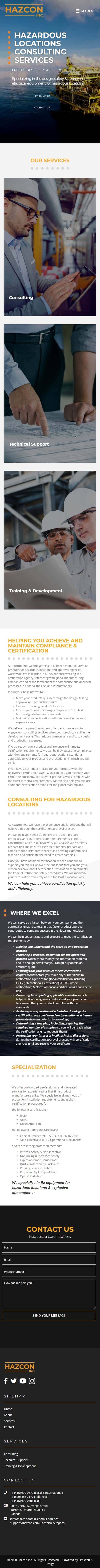mobile view of web design project for hazardous safety consultant in Toronto