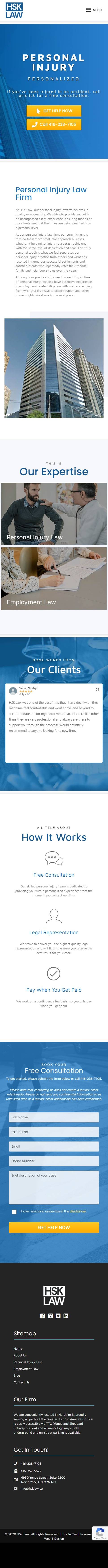 mobile view of web design project for personal injury law firm in North York Ontario