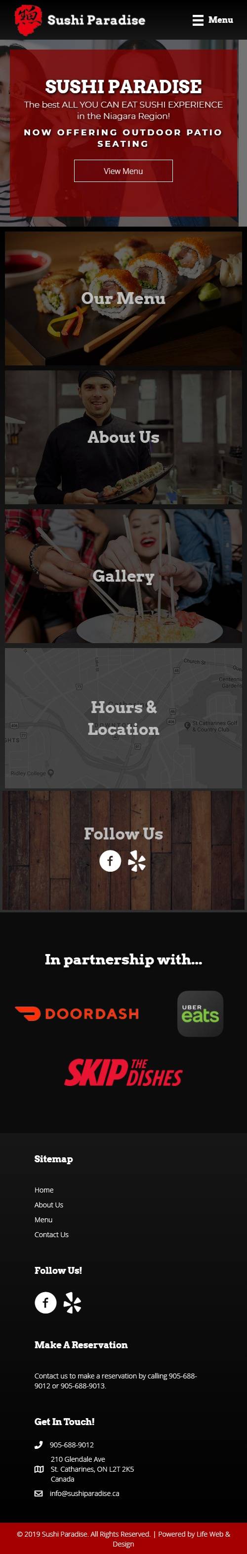mobile view of web design project for sushi restaurant in St Catharines Ontario