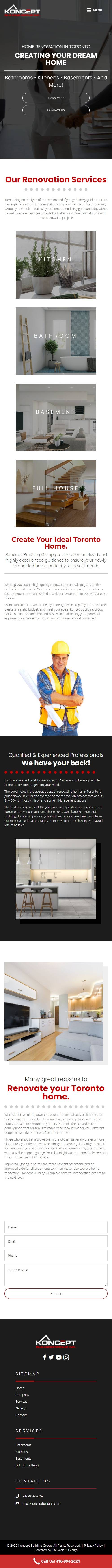 mobile view web design project for home renovation company in Toronto Ontario