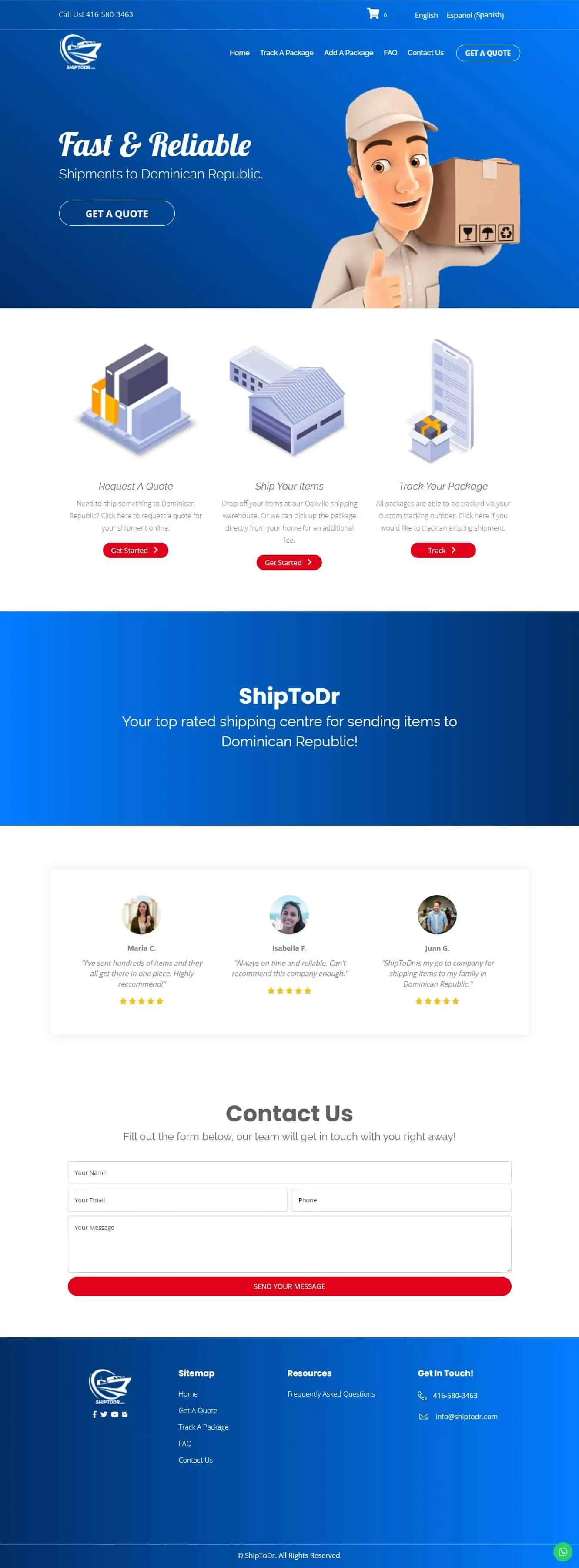 The ShipToDR website, desktop version