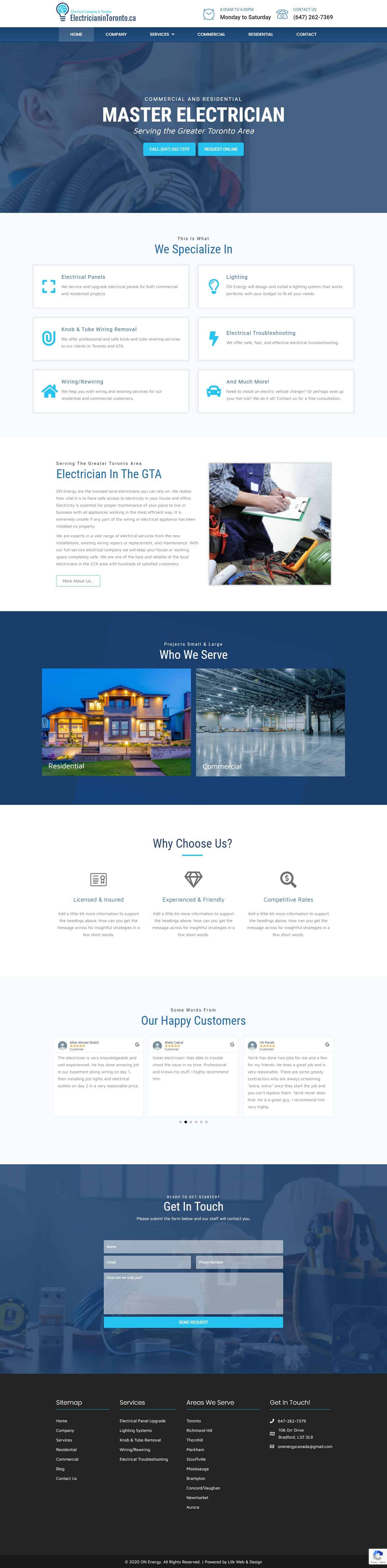 web design project for Electrician serving Toronto Ontario