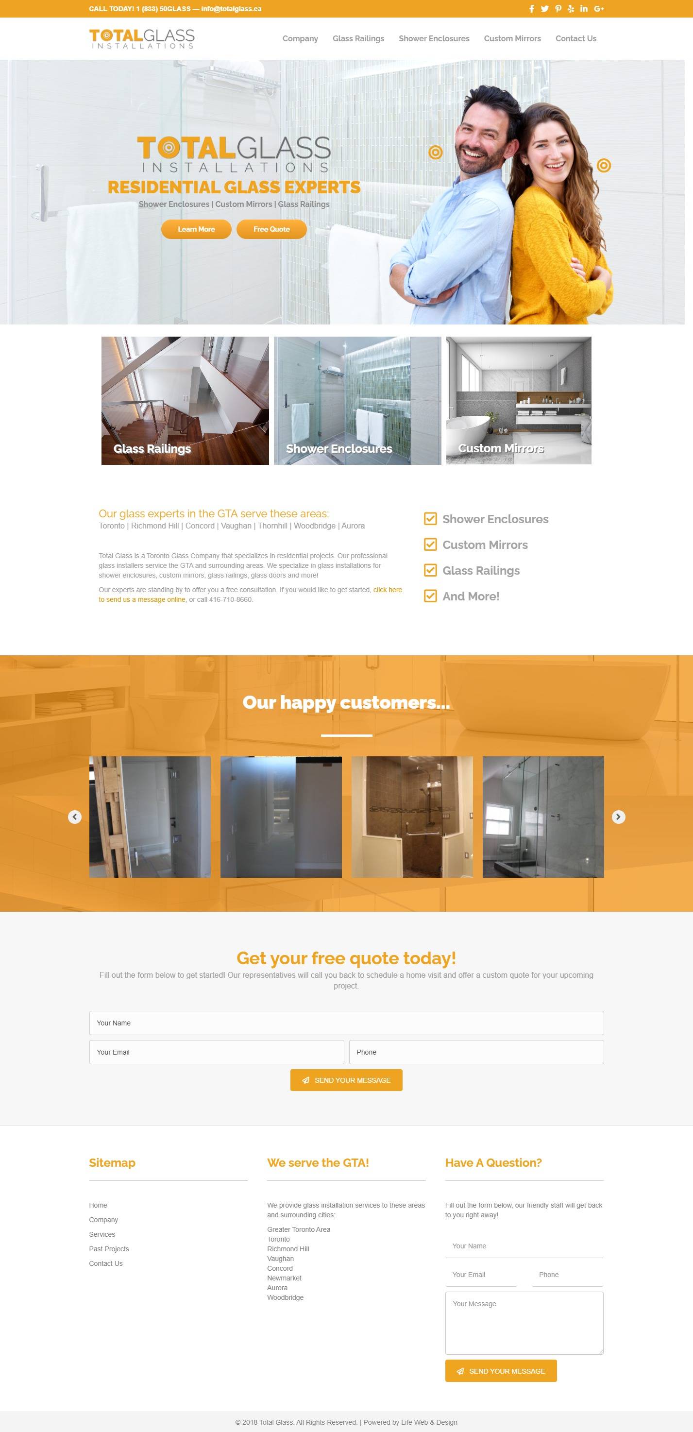 web design project for glass installation company in Toronto