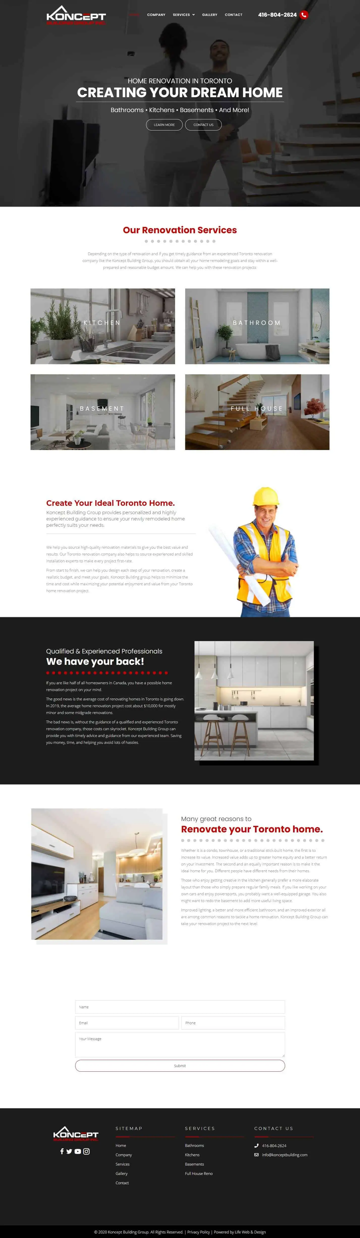 The Koncept Building Group website, desktop version