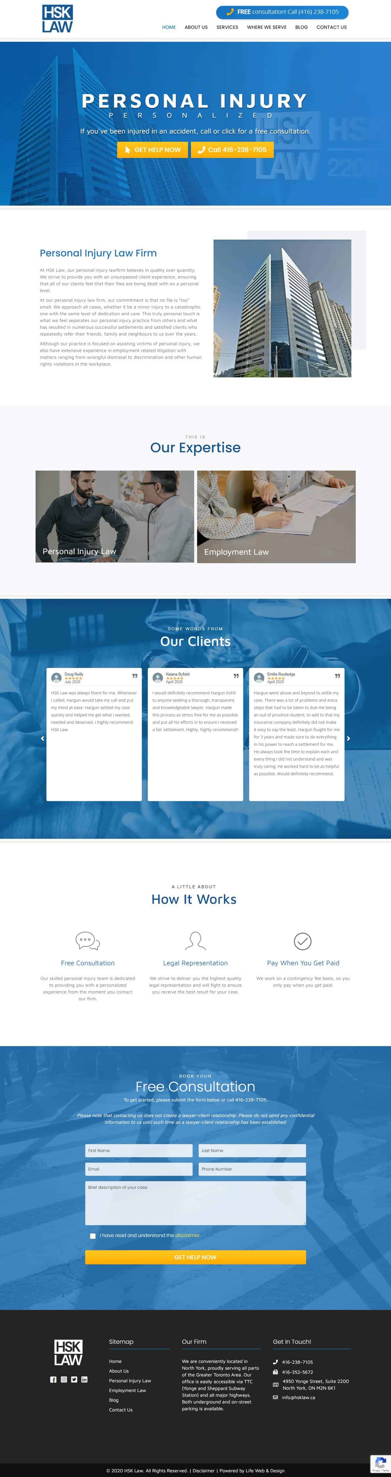 web design project for personal injury law firm in North York Ontario