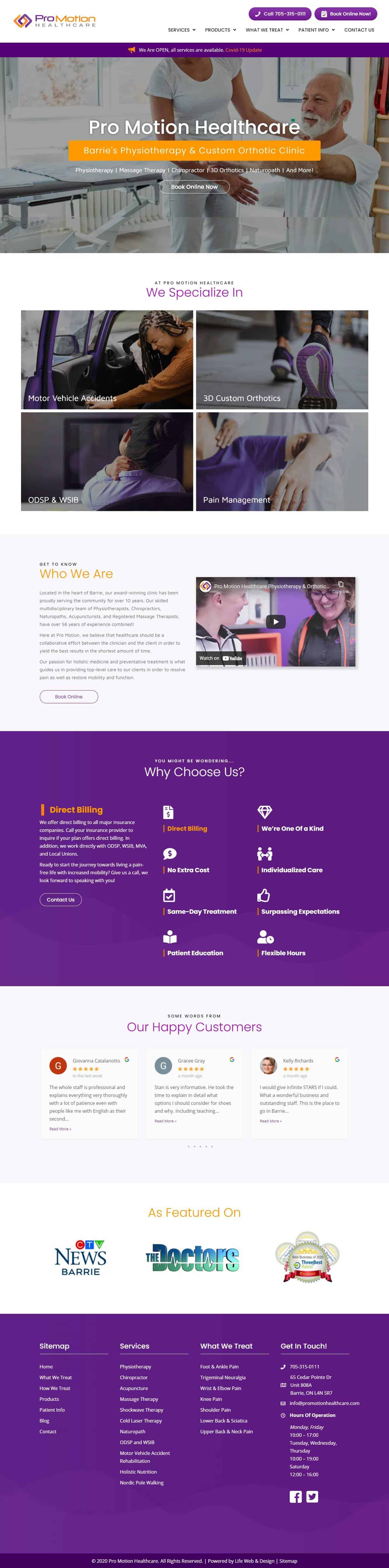 web designer project for physiotherapy clinic in Barrie Ontario