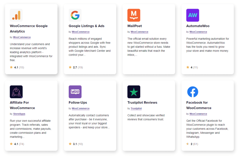 available woocommerce plugins