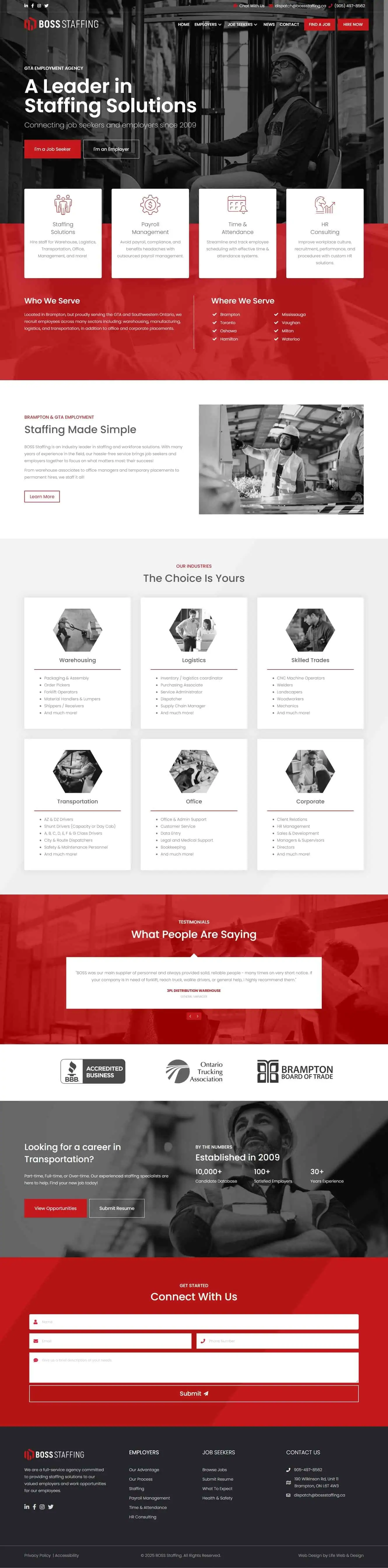 Brampton Web Design & SEO 15 A staffing agency website designed by Life Web & Design, desktop view