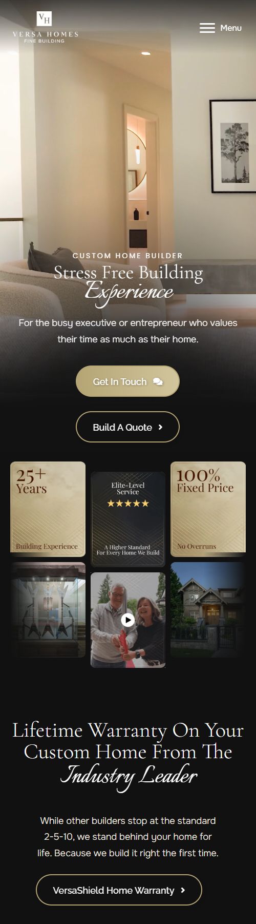 Home 5 Versa Homes website on mobile