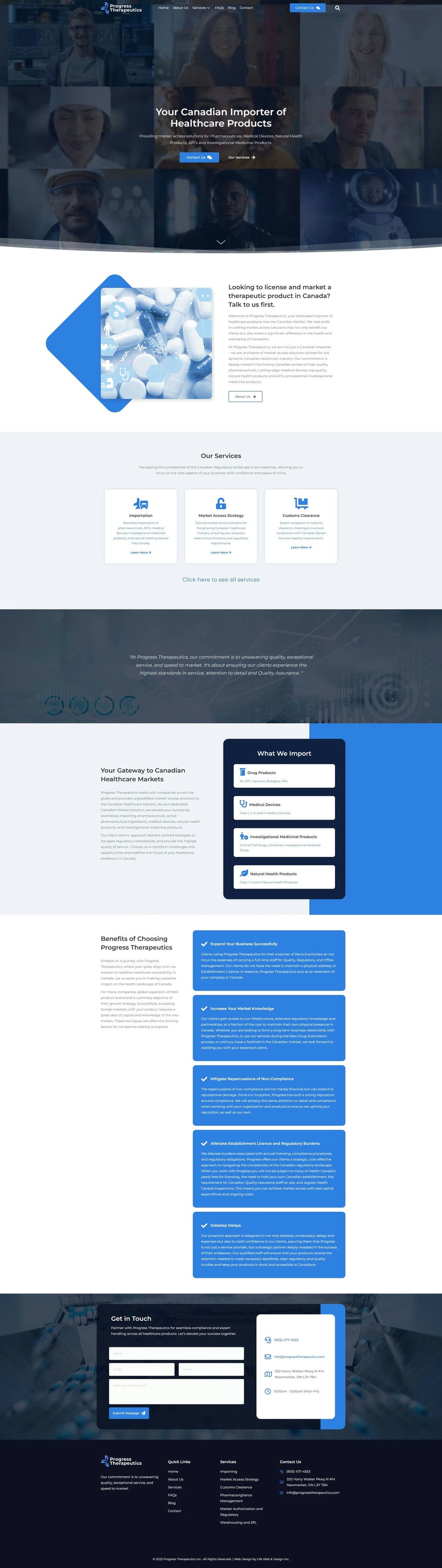 The Progress Therapeutics website, desktop version