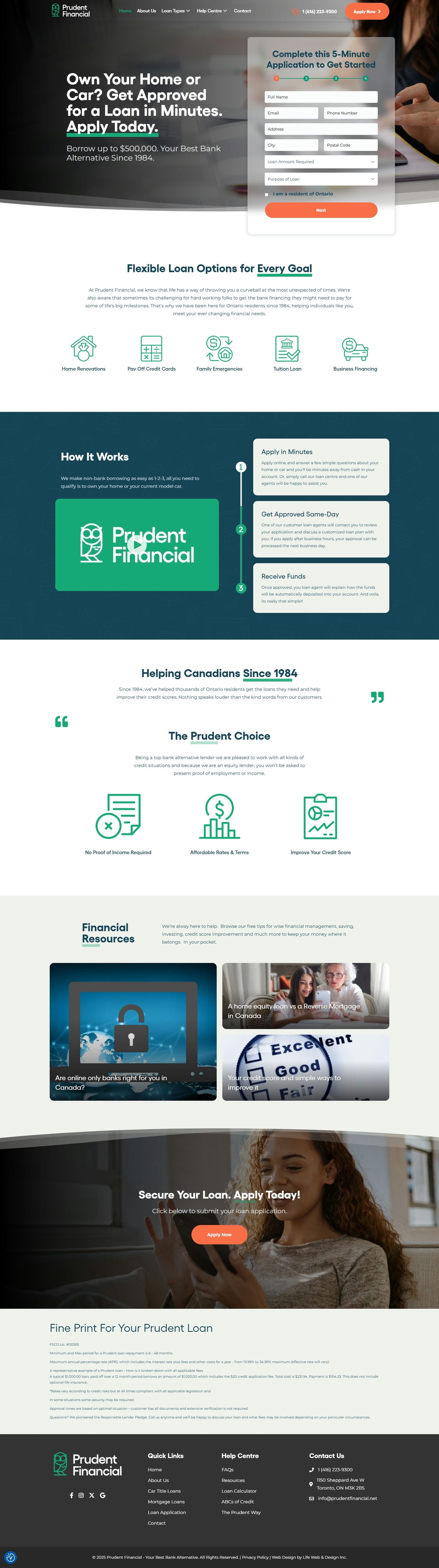The Prudent Financial website, desktop version