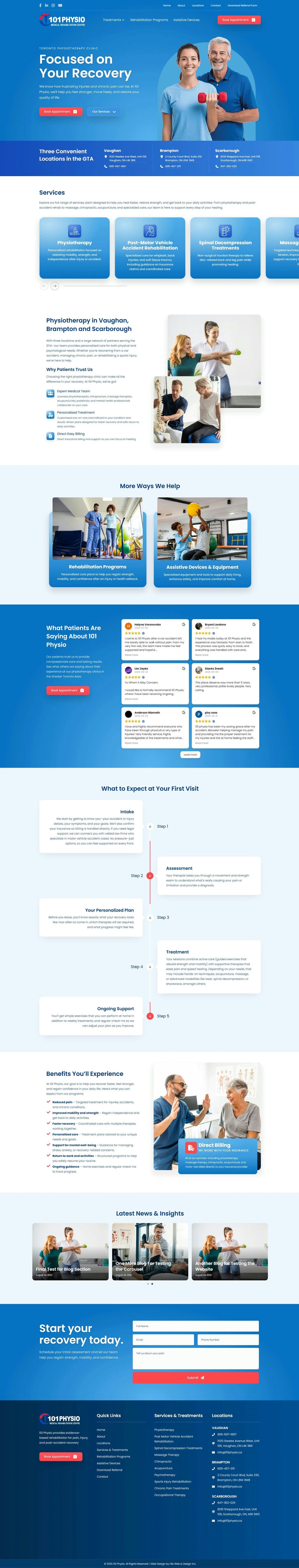 The 101 Physio website, desktop version